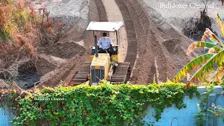 Amazing Komtasu Bulldozer Pushing Sand Filling In Fence And Many Dump Truck Delivery Sand For Supply