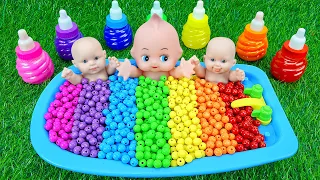 Satisfying Video l How to make Rainbow Baby Bathtub with Chocolate Candy Bulb Cutting ASMR #87