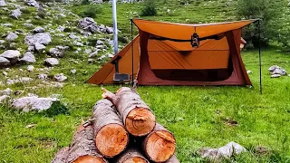 Solo Hot Tent Camping Overnight