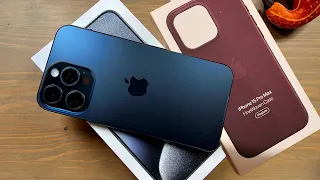 iPhone 15 Pro Max (Blue Titanium) - Unboxing, Hands-On, & FineWoven Case Fitting!
