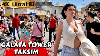 ISTANBUL TURKEY GALATA TOWER  ISTIKLAL AVENUE TAKSIM SQUARE STREET FOOD  4K WALKING TOUR 2024