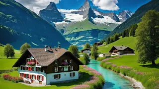 🇨🇭 LAUTERBRUNNEN, Peaceful relaxing morning walk in Swiss Town, Heaven of the Earth, 4K