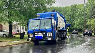 Twin Mack LR McNeilus Rear Loaders on Rainy Recycling