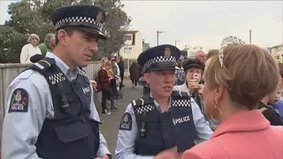 Hilary Barry patrols with officers from Wellington Paranormal as royal mania hits Wellington