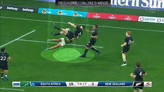 Kurt-Lee Arendse HORRIFIC Aerial Challenge On Beauden Barrett | South Africa vs All Blacks 2022