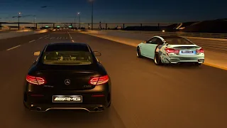 Gran Turismo 7 - AMG C63 S vs Bmw M4 from a 40 Roll, Highway Roll Racing - PS5 Gameplay 4K