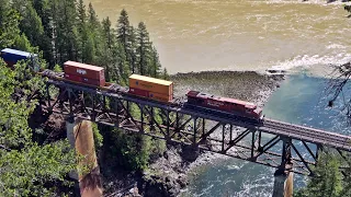 Massive Container Trains Thru Canadas Beautiful Canyons! Train Bridges, Mountains and More