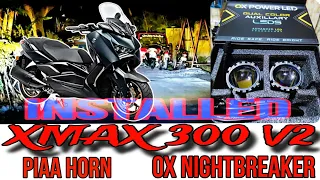 XMAX 300 V2 PIAAHORN INSTALLATION & OX NIGHT BREAKER, STOBE BLINKER.