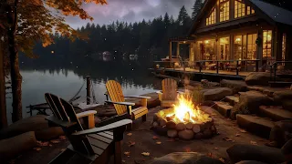 Cozy Crackling Fire by the Forest Lake | Warm Fire Sounds for Stress Relief and Relaxation