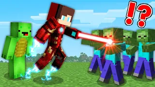 JJ Became Iron Man and Saved Mikey From Zombies in Minecraft (Maizen Mizen Mazien)