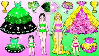 [🐾paper Diy🐾] Pink VS Green Mother and Daughter Makeup & Dress Up | Rapunzel Compilation 놀이 종이