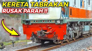 LOKOMOTIF RUSAK PARAH !! COWHANGER LEPAS, LAMPU PECAH, PENYOK | KA Logawa VS Mobil di Probolinggo