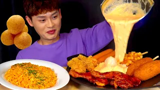 ASMR 불닭치즈퐁듀😋감자핫도그 닭다리구이 까르보불닭볶음면 먹방!Spicy Cheese Falls With Corn Dog Fried Chicken Sausage MuKBang!