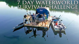 One Day Build and Move-in Floating Fishing Cabin - Day 1 of 7 Day WaterWorld Survival Challenge