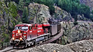 Heavy Loaded Coal Trains Crossing Cisco Bridges On The CN Ashcroft Subdivision