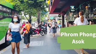 Walking Tour in Bangkok Sukhumvit Phrom Phong to Asok BTS Station[4K]