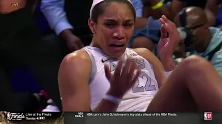 🤕 A'ja Wilson WHACKED In The Face, Then Arike Ogunbowale & Alysha Clark Go Down After Collision
