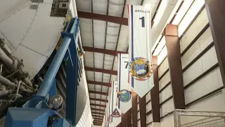 Getting up close and touching the gigantic F1 engines of the Saturn V rocket