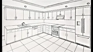 How to draw a kitchen in two point perspective