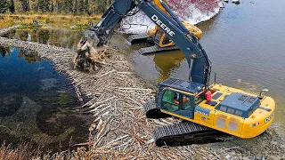 Beaver Dam Removal with Excavators / Awesome Floods & Dredging Compilation