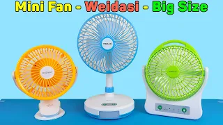 Mini Fan Big Size Weidasi - Wind Powerful Cool Summer, Led Light, Rechargeable | Unboxing And Review