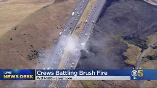 2-Alarm Grass Fire In Livermore Shuts Down Lanes Of I-580 W Near Altamont Pass