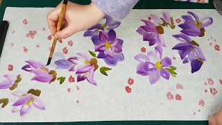 Как рисовать Магнолию видео урок How to draw Magnolia tutorial 목련 그림 그리기