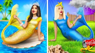 ¡La mejor fiesta de piscina con sirenas! Sirena rica vs pobre | Historias submarinas por RATATA COOL