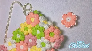 Hướng dẫn cách móc bông hoa bằng len làm túi cực xinh| Cỏ crochet