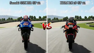 MotoGP 21 || KTM RC 16 VS Suzuki GSX RR || Top Speed Acceleration Drag Race Sound Test || Battle ||