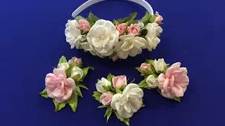 Easy ribbon flowers.DIY/Flores fáciles de la cinta/Несложные цветочки из лент, 2.5 см