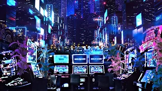 Futuristic Casino Ambience ASMR 🎰 Slots, Poker, Cards & Gambling Las Vegas Night Life Sounds