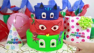 Learn Colors Birthday Cake Surprise with PJ Masks Birthday Cake Surprise– Toy Surprises Superheroes