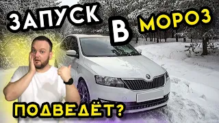 Skoda rapid. Запуск в мороз на масле лукойл.