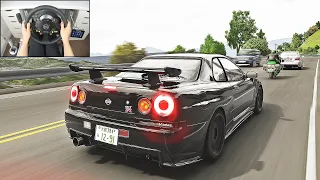 Nissan Skyline R34 - Assetto Corsa + Traffic (Steering Wheel + Shifter) Gameplay