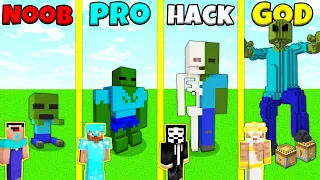 Minecraft Battle: NOOB vs PRO vs HACKER vs GOD: INSIDE ZOMBIE BASE HOUSE BUILD CHALLENGE / Animation