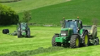 Silage 2019 - Raking, Baling & Wrapping Grass for Silage with John Deeres