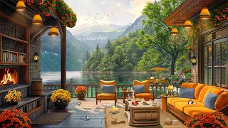 Sweet spring Morning 🌥️ Relaxing Piano Jazz Music in Cozy Lakeside Porch Ambience to Work, Study