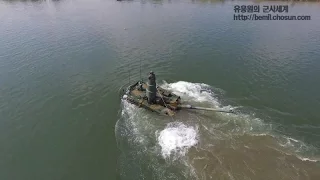 [Drone shot] ROKA K2 tank are crossing a river depth of 4.1 meters using snorkel system / K2 전차 잠수도하