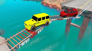 Impossible ZigZag Train Track Bridge vs Cars - BeamNG.drive😬