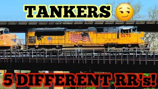 WHOA! 10 TRAINS, 5 DIFFERENT RR's, AND LOTS OF TANKERS!!!