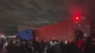 Semi-truck takes center stage during Oakland sideshow