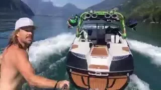 Man Wakeskates Behind Boat with No Driver