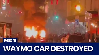 Waymo car vandalized, set on fire in San Francisco
