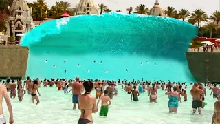 wave pool BREAKS and floods water park...