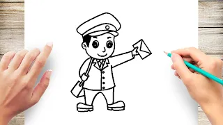 How To Draw Postman Step by Step