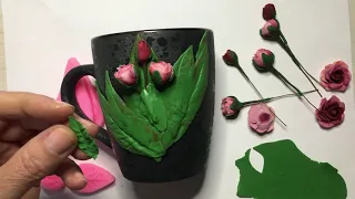 DIY  / Décor Mug 1part /How to make flowers /Polymer Clay Tutorial #flowermaking #polymerclay #diy