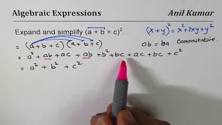 Expand and simplify trinomial square (a + b + c)^2 = a^2+b^2+c^2+2ab+2ac+2bc