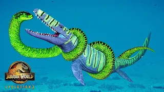 MOSASAURUS VS TITANOBOA : THE BATTLE OF TITANS - TOURNAMENT | JURASSIC PARK BUILDER SKIN - JWE 2