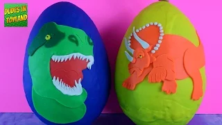 Play Doh Dinosaurs Eggs Surprise dino Jurassic World toy videos for kids